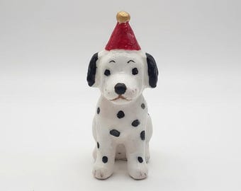 Hand-painted ceramic figurine Dalmatian – clay candle holder, 7 cm wide, birthday decoration, animal figurine handmade