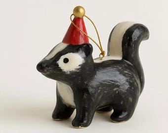 Handmade Christmas ornament – Skunk with Santa hat | Limited Winter Edition