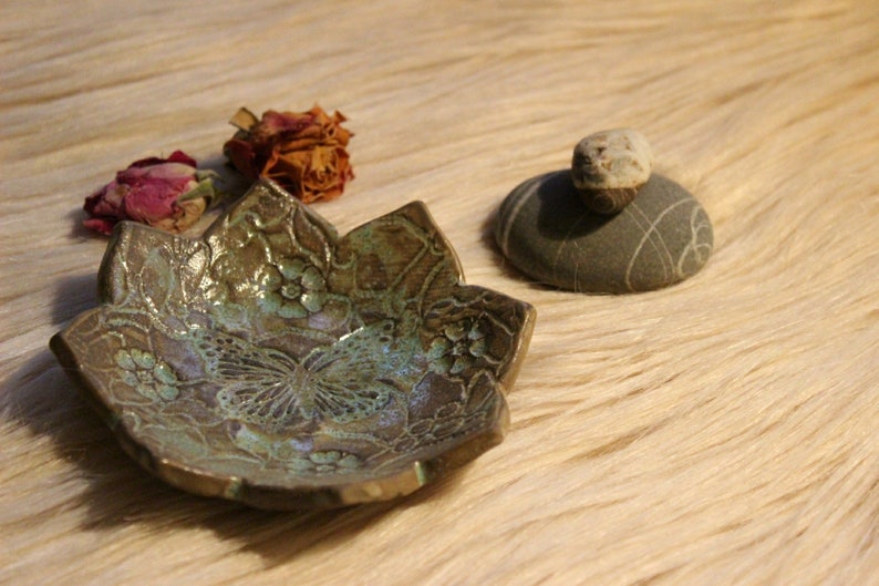 Pottery handmade Handmade ceramics Ring dish Small gift Jewelry holder Tea light candle holder with Butterfly Small jewelry dish