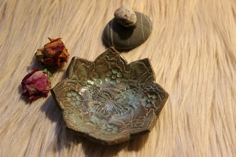 Pottery handmade Handmade ceramics Ring dish Small gift Jewelry holder Tea light candle holder with Butterfly Small jewelry dish