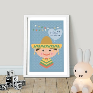 Hola! Hallo uit MEXICO!  Kinderen van de wereld - AFDRUKBAAR, Kids Around the World, Hello Nursery Wall Art, Playroom Poster Decor