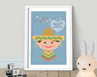 Hola! Hello from MEXICO!  Children of the World - PRINTABLE, Kids Around the World, Hello Nursery Wall Art, Playroom Poster Decor