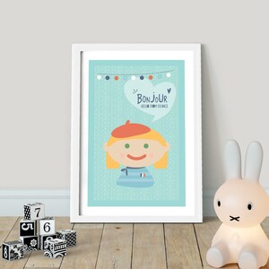 Bonjour! Hallo aus FRANKREICH! Kinder der Welt - PRINTABLE, Kinder auf der ganzen Welt, Hallo Kinderzimmer Wandkunst, Spielzimmer Poster Dekor