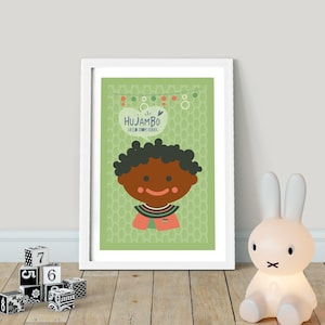 ¡Hujambo! Hola desde KENYA! Niños del mundo - PRINTABLE, Kids Around the World, Hello Nursery Wall Art, Playroom Poster Decor