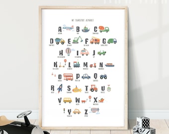Transport Alphabet Wall Art - PRINTABLE, Transportation Nursery Decor, Toddler Alphabet Wall Art, Vehicle Decor, boys bedroom decor