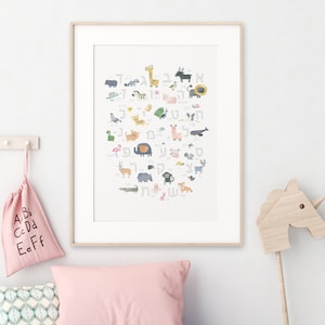 Animal Alef Bet wall art - PRINTABLE, Aleph Bet Hebrew letters art for kids, פוסטר אלף בית