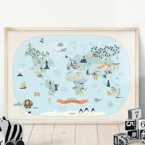 Animal World Map - IMPRIMIBLE, Mapa Arte mural, Impresión educativa, Decoración del bebé, Mapa de la guardería, Sala de la guardería, Decoración de la habitación de los niños, Impresión de la sala de juegos