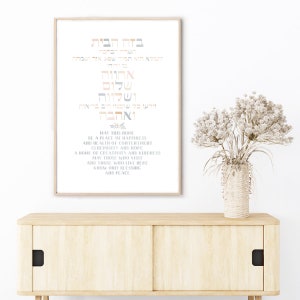 Oración de Birkat HaBayit - IMPRIMIBLE, Bendición del hogar judío, traducción al hebreo e inglés, arte mural hebreo moderno imprimible,