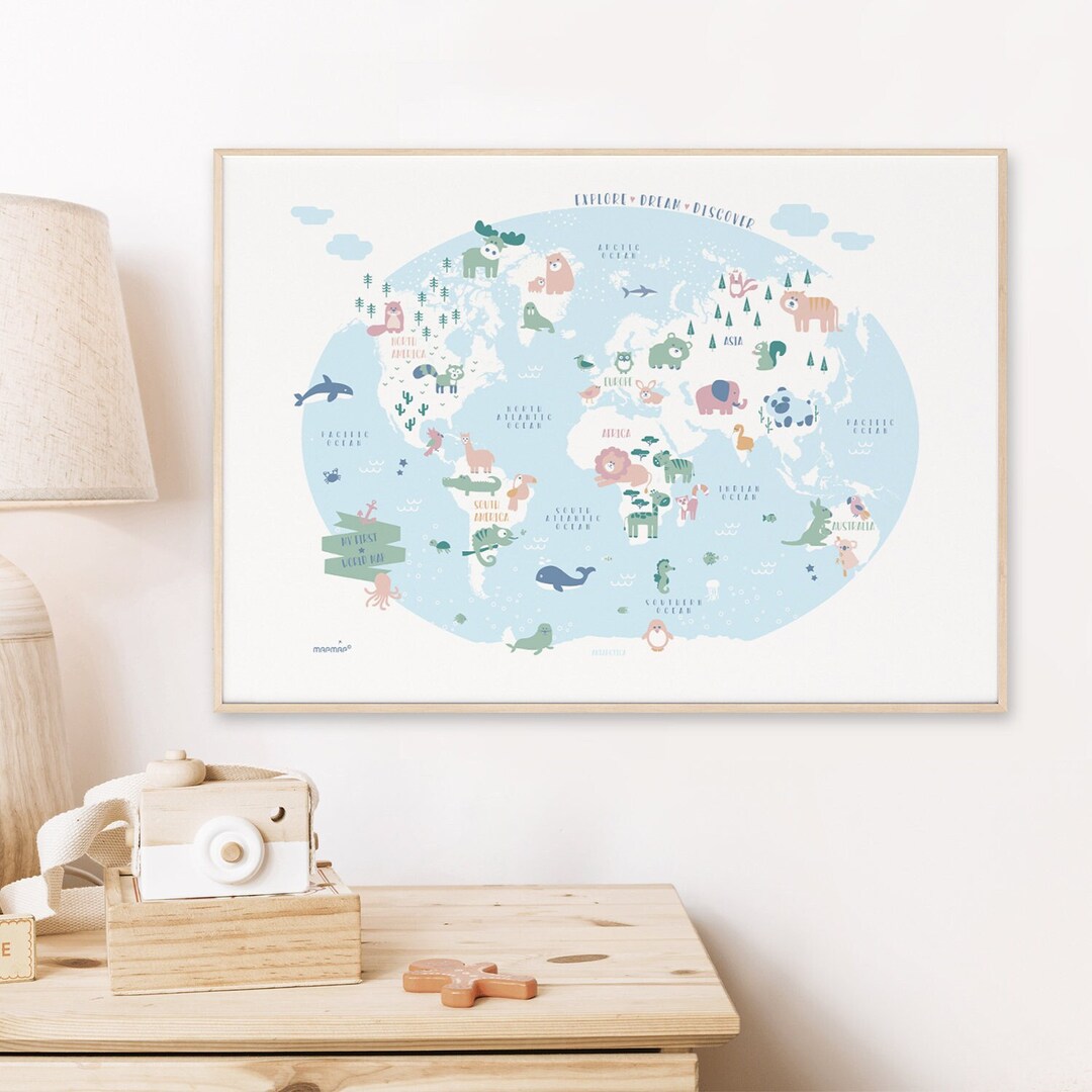 Illustrated World Map for Kids, Animal World Map - PRINTABLE, Nursery ...