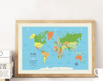 World Map Poster Classic illustrated world map