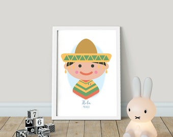 Hola! Hello from MEXICO!  Children of the World - PRINTABLE, Kids Around the World, Hello Nursery Wall Art, Playroom Poster Decor