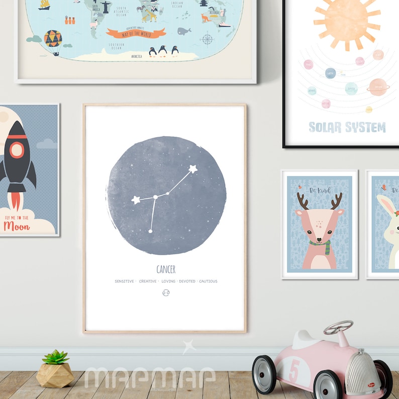 CANCER Star Sign PRINTABLE, Printable Poster, Zodiac Wall Art