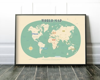 World Map Vintage Style Poster illustrated world map