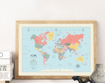 World Map Poster Cool illustrated world map decorative nursery kids room nursery art decorative world map poster boys room