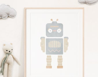 ROBOT XE2 kunst aan de muur - PRINTBAAR, Robot Nursery Wall Art, kinderkamer decor, afdrukbare digitale download