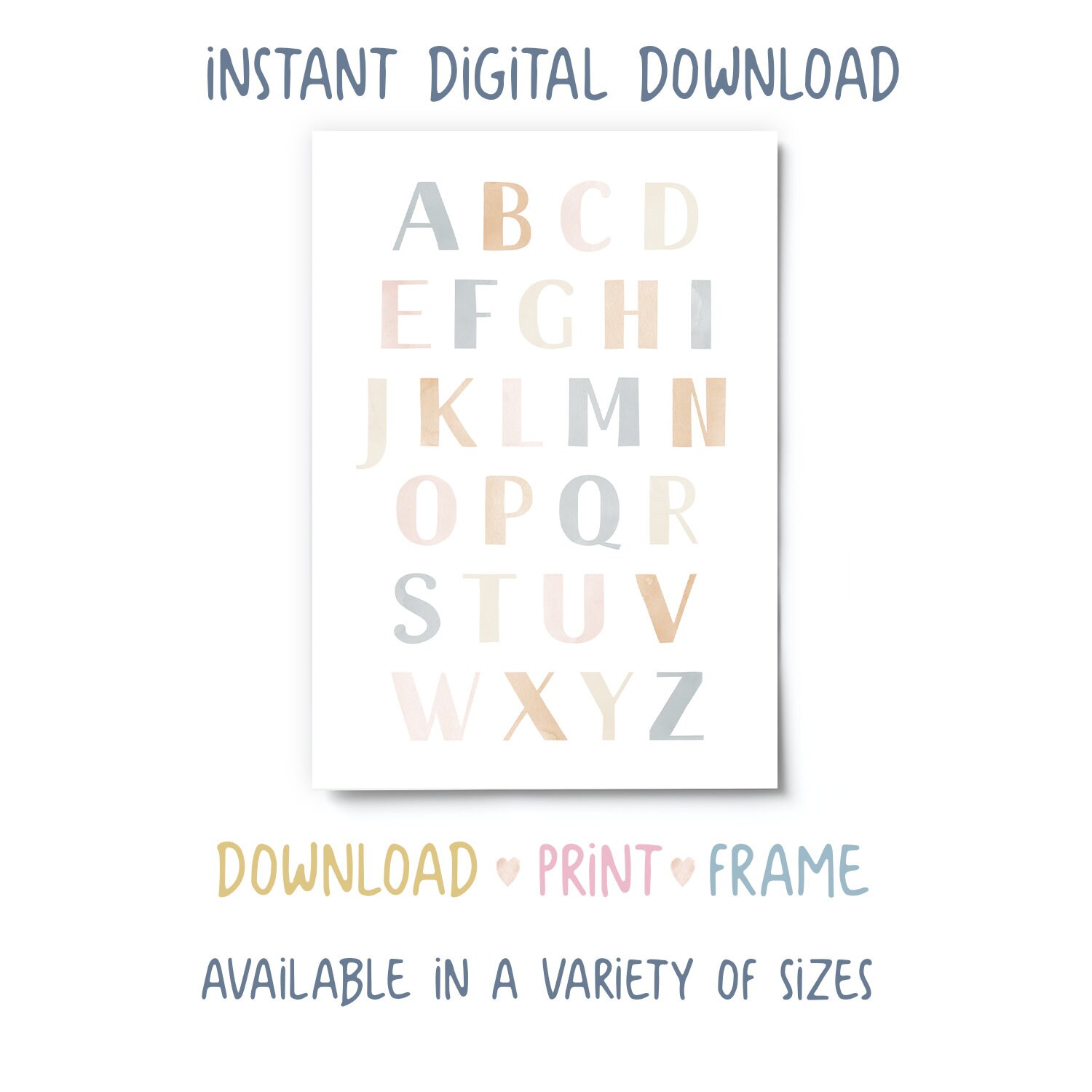 ABC Alphabet Print PRINTABLE, Letters Nursery Print, Educational Wall ...