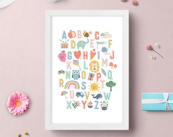 ABC Alphabet print - PRINTABLE  Letters Poster, Kids Room Decor, Nursery Wall Art.