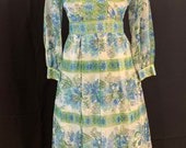 Vintage Avalon Mid Century 60s 70s Blue Floral Shear Maxi Dress (DS068)