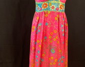 Vintage 1970s Pink Floral ladies Long Maxi Dress (DS069)