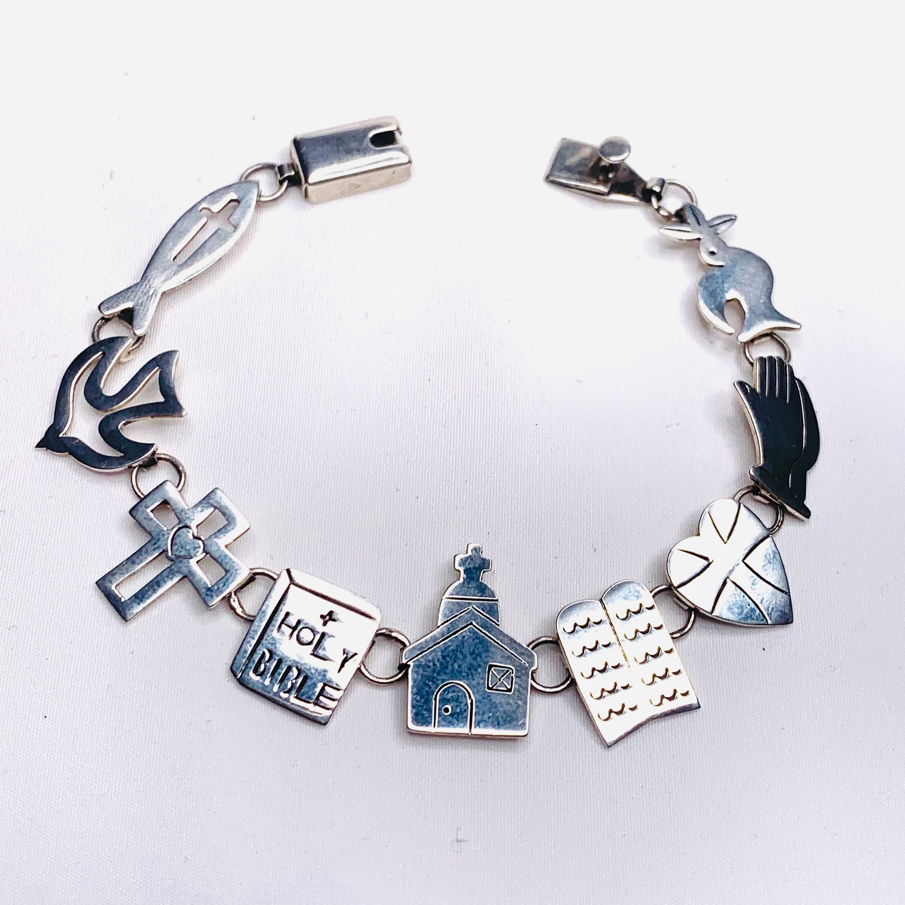 Sterling Silver 950 Mexico Artistic Religious Link Bracelet 7 Etsy