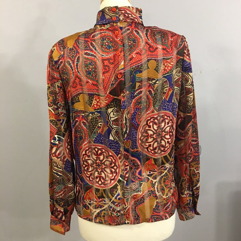 Vintage 1980s Nicola Brown Multi Color Floral Secretary Blouse Size 8 BL009