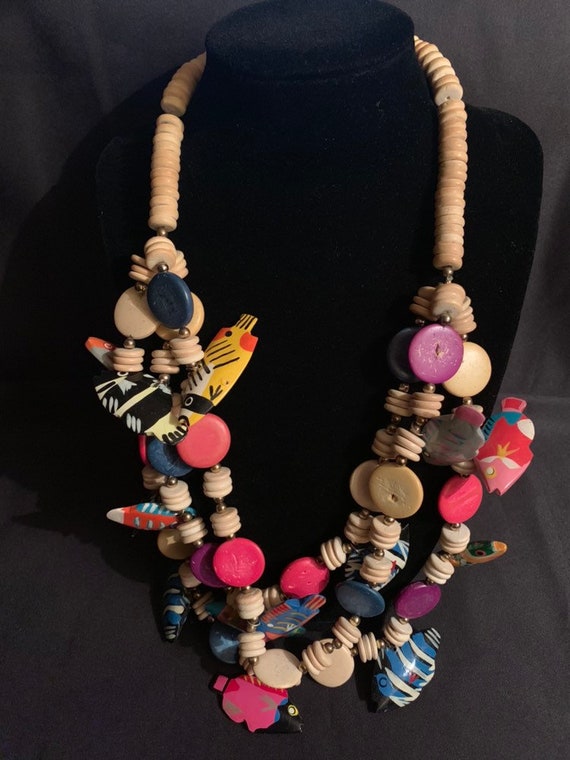 Vintage Glass Bead Multi-facet Necklace Retro Necklace 80s 90s Necklace