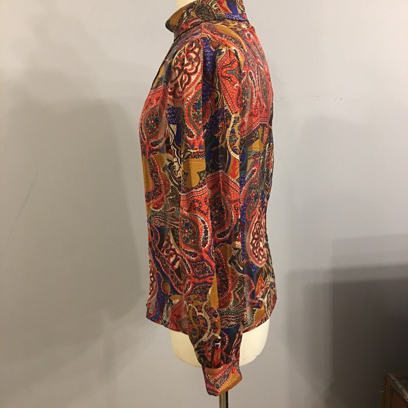 Vintage 1980s Nicola Brown Multi Color Floral Secretary Blouse Size 8 BL009