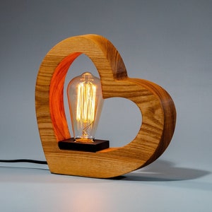 Wooden Table Edison Lamp / Love Is / Dimmer / Modern Minimalist Loft Design / Edison Bulb / Home Decor / Night Bedside Lamp Ash wood