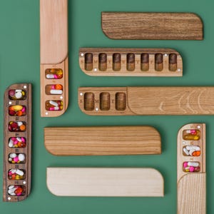 Wooden 7 Day Pill Box: Magnetic Lid, Travel Pill Organizer