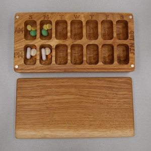 Wooden Pill Box 7 Day Night A.M P.M Pill Case Organizer Twice a Day ...