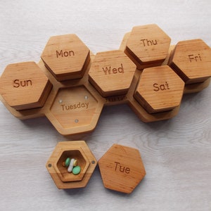 Wooden Pill Box 7 Day Extra Large Modular wall box /Decorative Travel Big Pill Box/Natural type of wood /Pill Container/Organizer/Pill Case