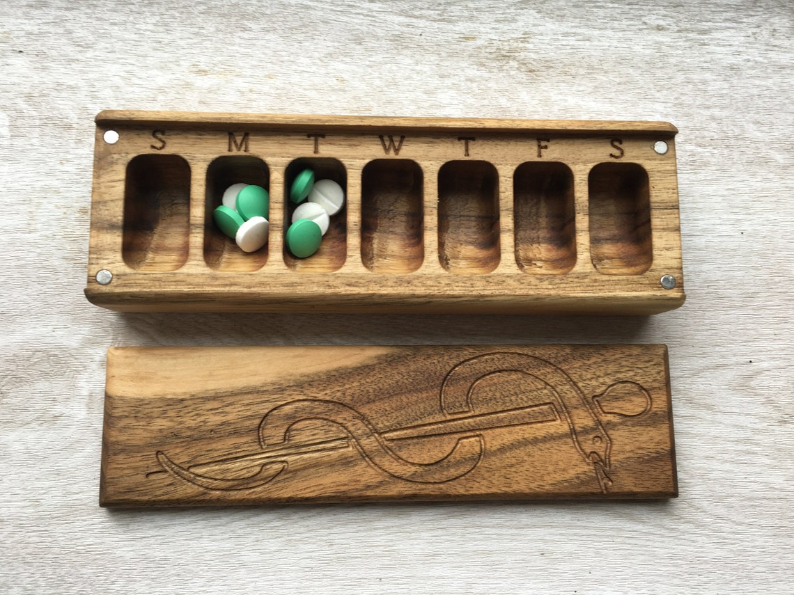 Wooden Pill Box 7 Day / Decorative Travel Pill Box / Nature Etsy