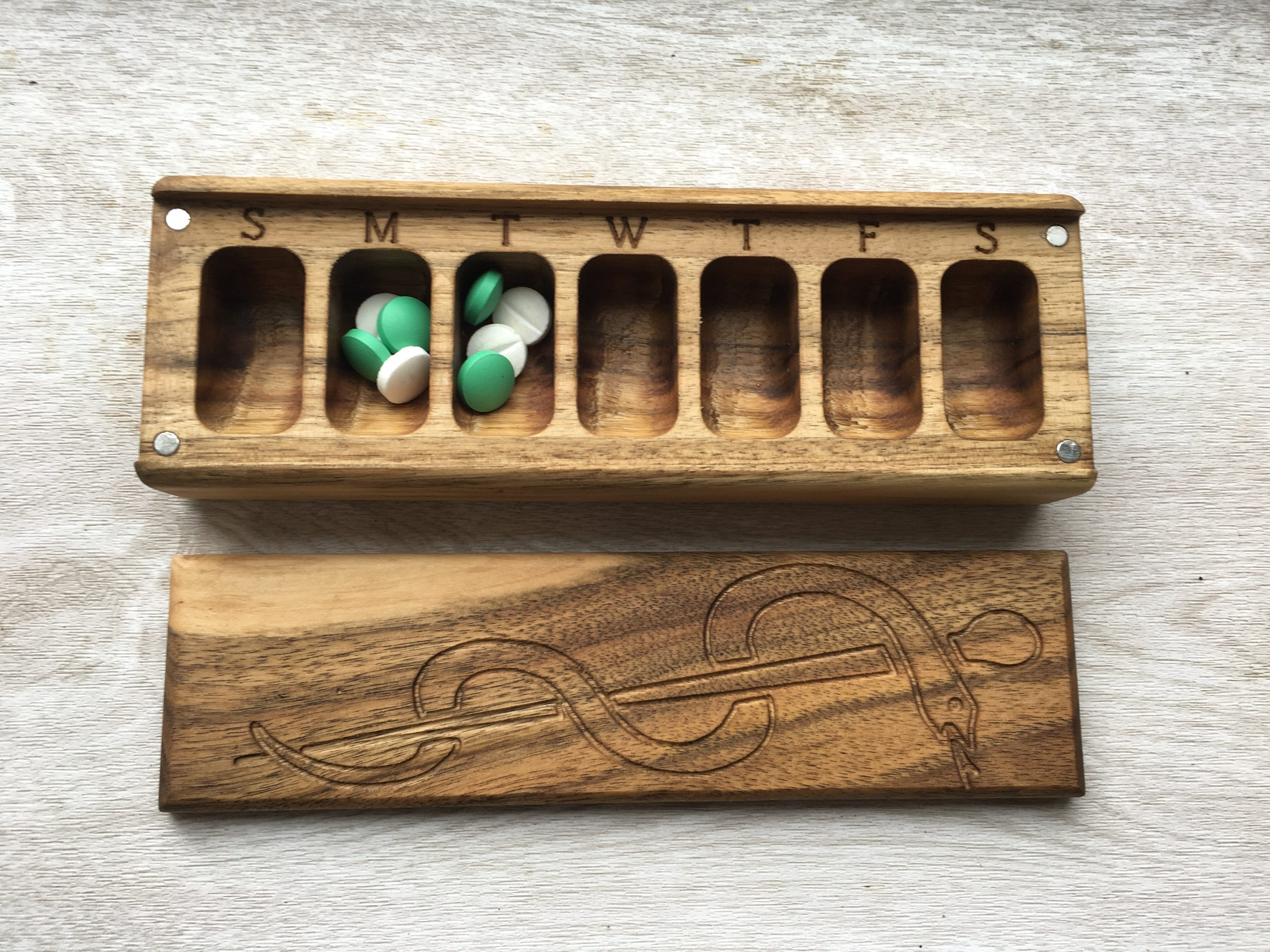 Wooden Pill Box 7 Day / Decorative Travel Pill Box / Nature Etsy