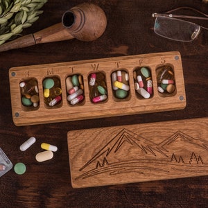 Pill Box 7 Day / Pill Case Organizer Decorative Travel Pill Box / Decorative Ornament / Mountains / Pill Container /
