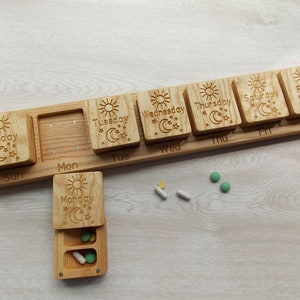 Pill Box 7 Day Night AM PM 2 times day  Modular wall box/Decorative Travel Pill Box/Natural type of wood/Pill Container/Organizer/Pill Case