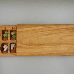 Wooden Pill Box 7 Day Night  A.M P.M Pill Case Organizer twice a day / Travel Large Pill Box /Natural type of wood / Pill Container /
