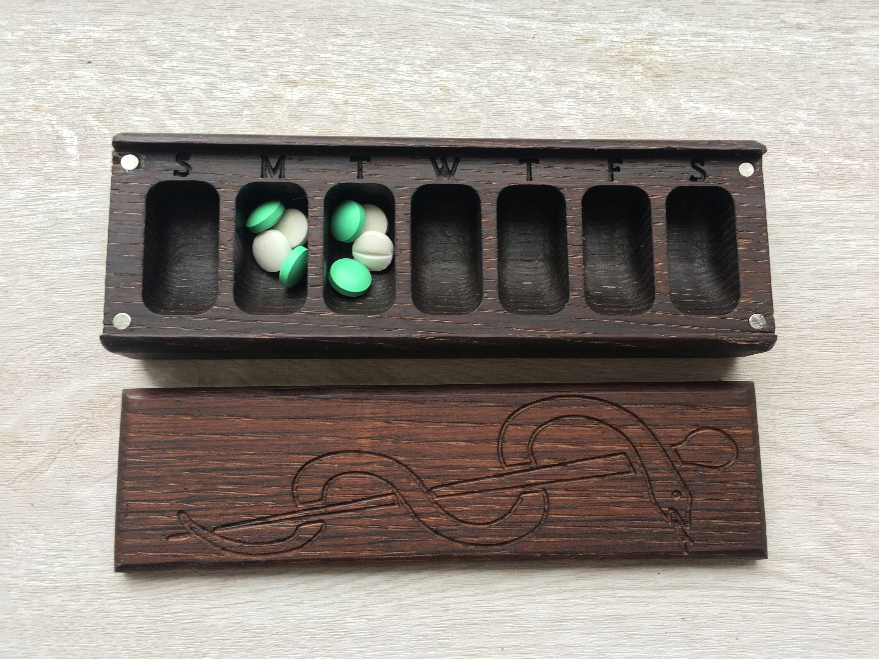 Wooden Pill Box 7 Day / Decorative Travel Pill Box / Nature Etsy