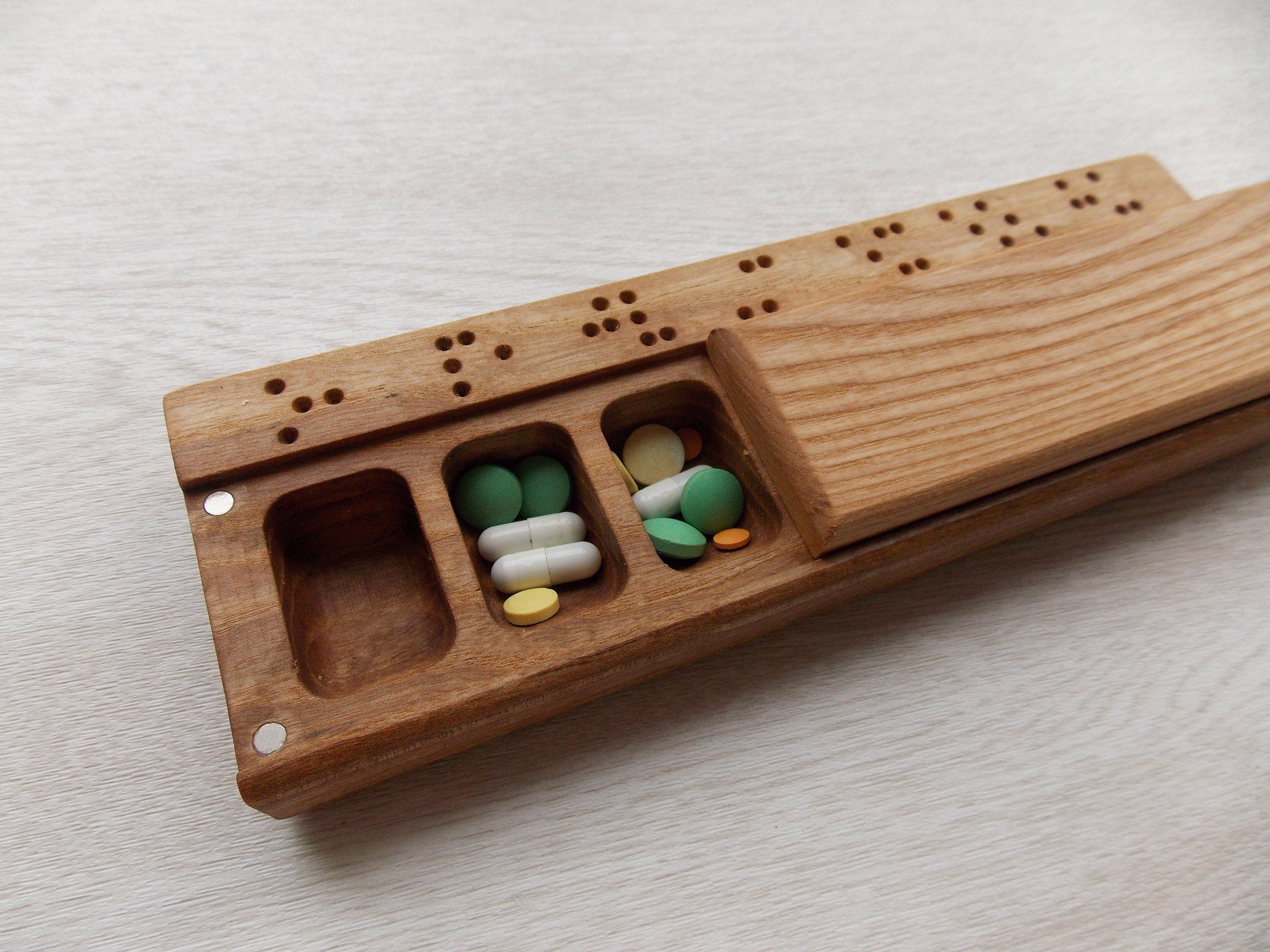 Wooden Weekly Braille Pill Box 7 Day /Decorative Travel Pill Etsy