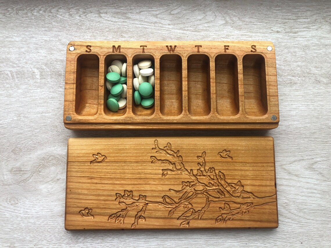 Wooden Pill Box 7 Day / Pill Case Organizer BIG Decorative Etsy