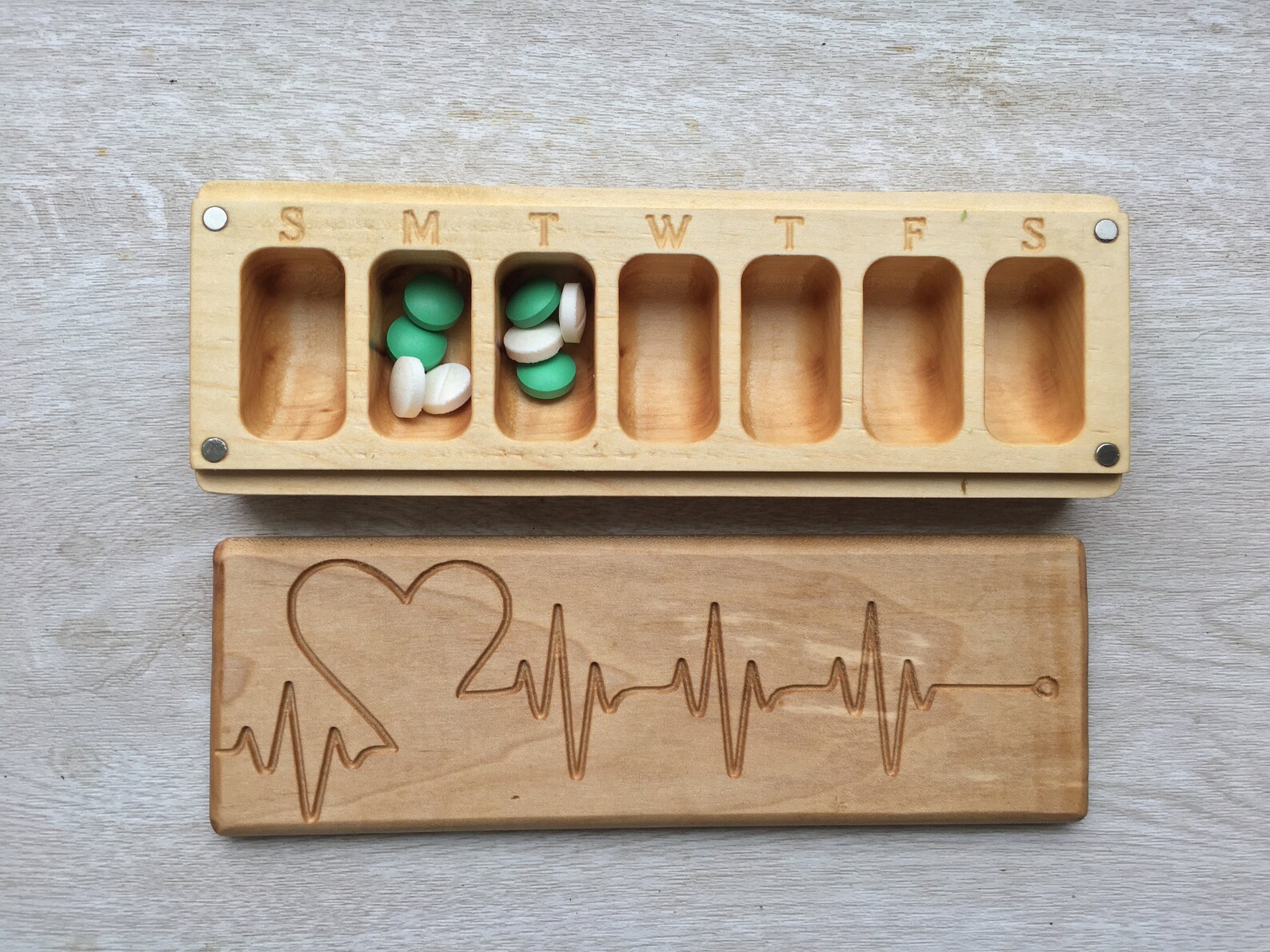 Wooden Pill Box 7 Day / Decorative Travel Pill Box / Etsy