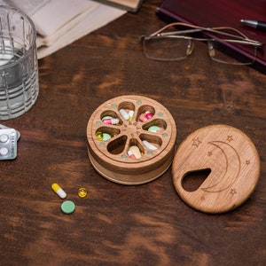 Pill Box 7 Day Night/Pill Organizer Micro /Pill Case/Cute Large Pill Box /Sun And Moon/Pill Container/weekly pill box/travel pill case/