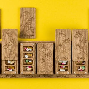Pill Box 7 Day Night 4 times day Modular wooden NEW /Decorative Weekly Pill Box/Natural type of wood/Pill Container/Organizer/Pill Case