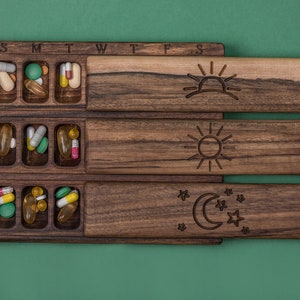 Pill Box 7 Day Pill Case Organize Night 3 times day Wooden Decorative Travel Large Weekly Pill Box /morning lunch evening/Pill Container/