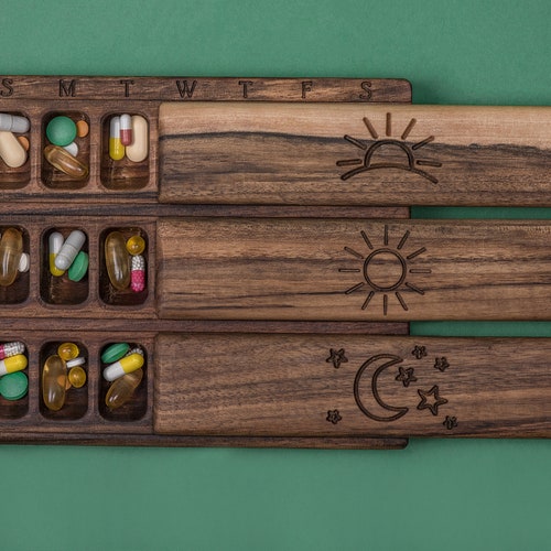 Wooden Pill Box 7 Day / Decorative Travel Pill Box / Relief - Etsy