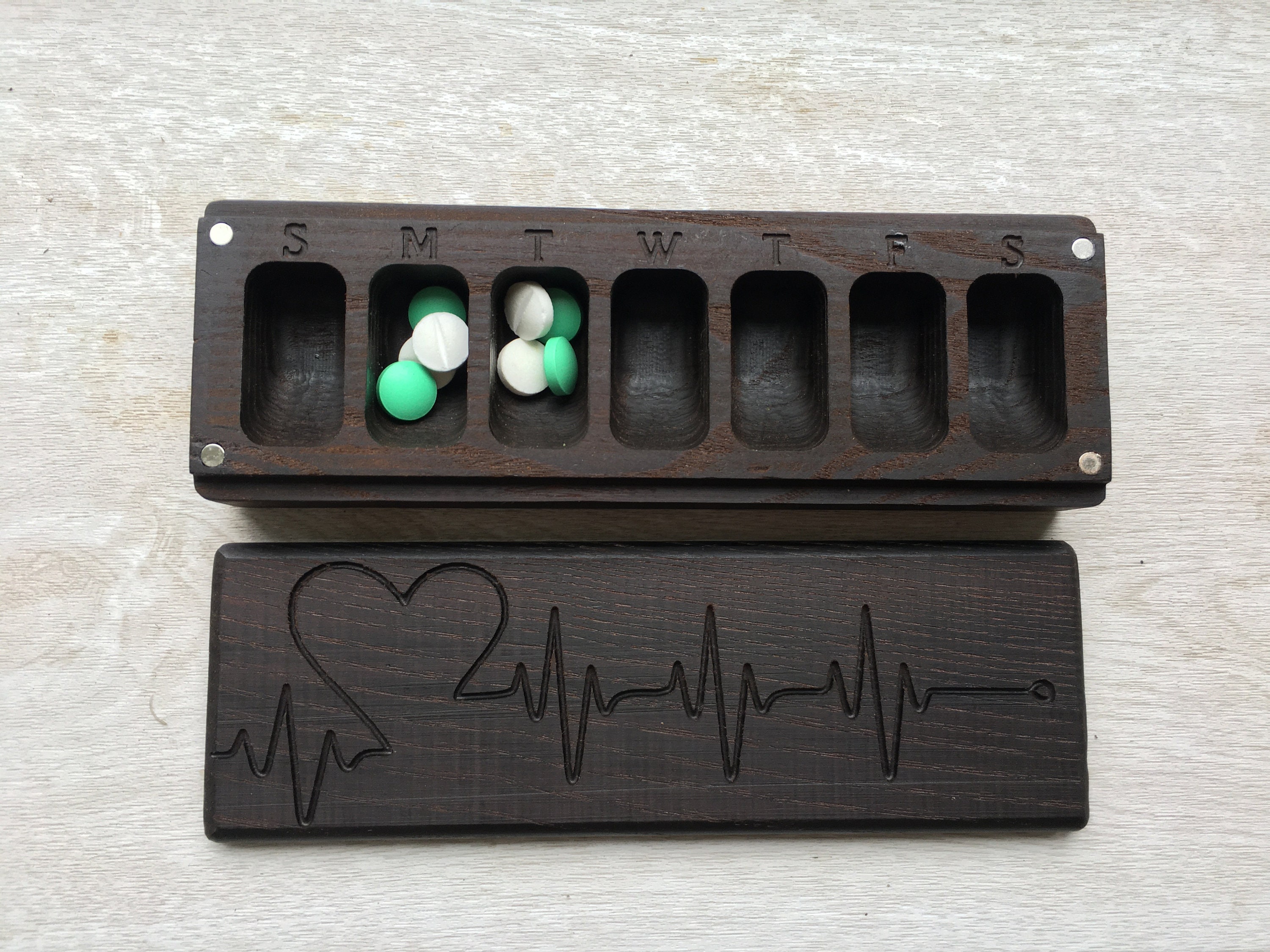 Wooden Pill Box 7 Day / Decorative Travel Pill Box / Etsy