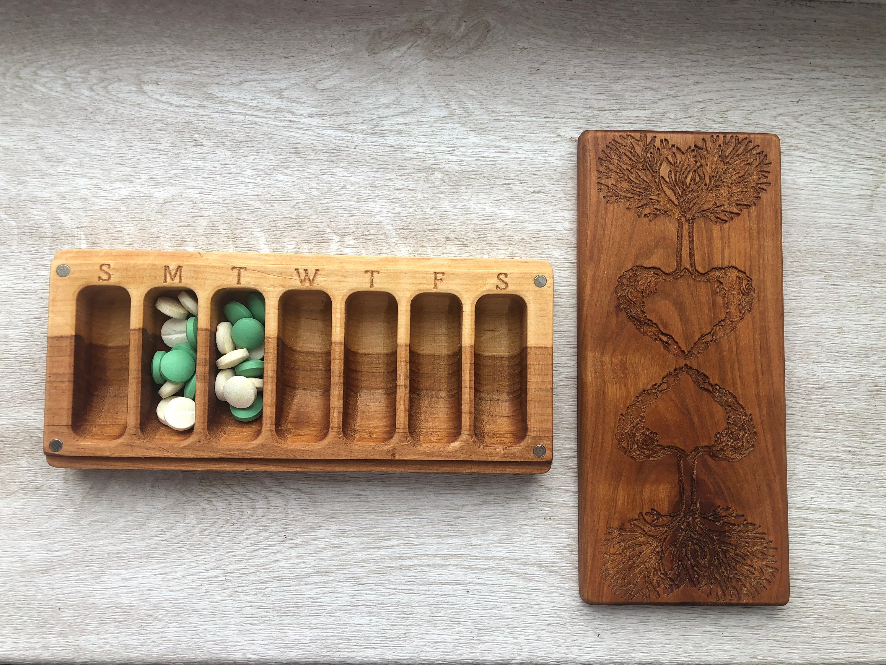 BIG Wooden Pill Box 7 Day / Decorative Travel Large Pill Box | Etsy