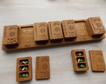 Pill Box 7 Day Night 3 times day AM PM Modular wall box/Decorative Travel Pill Box/Natural type of wood/Pill Container/Organizer/Pill Case