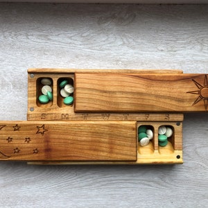 wooden Pill Box 7 Day Night/Pill Case Organizer Large / Decorative Ornament / Sun And Moon / Pill Container / Organizer / Pill Case