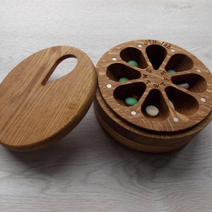 Wooden Pill Box 7 Day Night A.M P.M  twice a day / Travel Pill Box / Natural type of wood / Pill Container / Organizer / round Pill Case