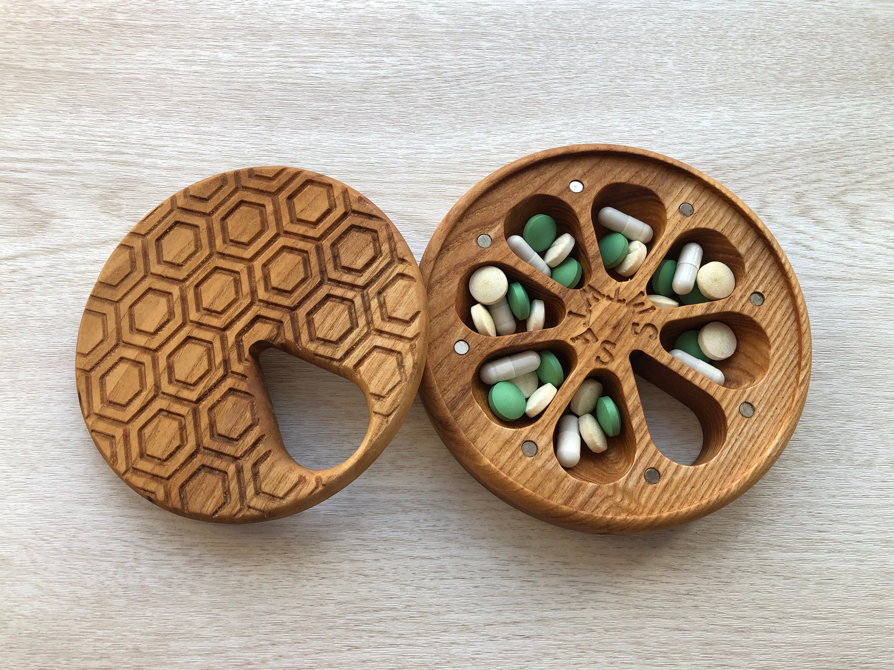 Wooden Pill Box 7 Day / Decorative Travel Pill Box / Nature Etsy